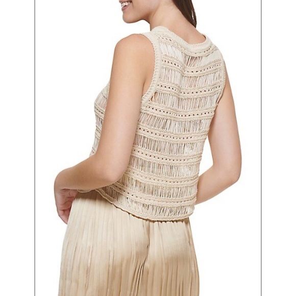 DKNY Sleeveless Open Knit Crew Neck Tank Vest Top - Picture 4 of 10